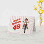 49e verjaardag met een motormeisje kaart (Gele Bloem)