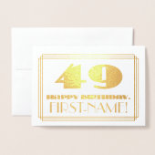49e verjaardag; naam + Art Deco geïnspireerd look Folie Kaarten (Voorkant met envelop)
