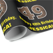 49e Verjaardag: Naam & Faux Wood Grain Patroon "49 Cadeaupapier (Rol Hoek)