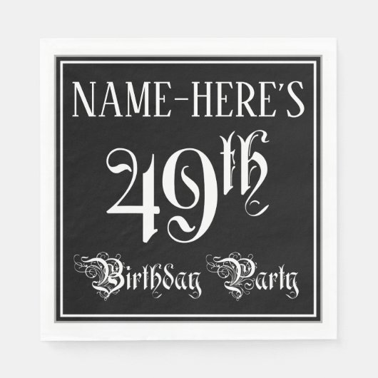 49e verjaardag Partij — Fancy Manuscript + de Naam Servet (Voorkant)