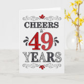 49e verjaardag Proost in rood wit zwart patroon Kaart (Gele Bloem)