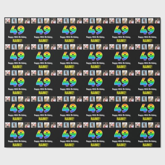 49e verjaardag: Regenboog "49"; Aangepaste foto's  Cadeaupapier (Zoom)