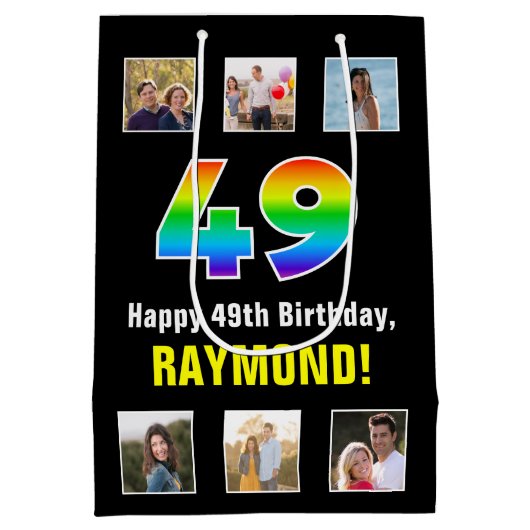 49e verjaardag: Regenboog "49", aangepaste foto's  Medium Cadeauzakje (Achterkant)
