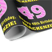 49e verjaardag: Roze strepen en hart "49" + naam Cadeaupapier (Rol Hoek)