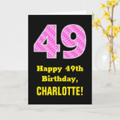 49e verjaardag: Roze strepen en hart "49" + naam Kaart (Gele Bloem)