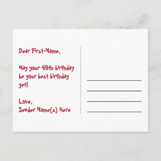 49e verjaardag: Roze strepen en harten, Regenboog  Briefkaart (Achterkant)