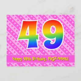 49e verjaardag: Roze strepen & harten, Regenboog 4 Briefkaart