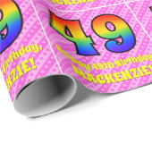 49e verjaardag: Roze strips & harten, regenboognr. Cadeaupapier (Rol Hoek)