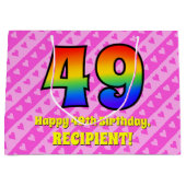 49e verjaardag: Roze strips & harten, regenboognr. Groot Cadeauzakje (Voorkant)