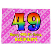 49e verjaardag: Roze strips & harten, regenboognr. Groot Cadeauzakje (Achterkant)