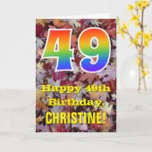 49e verjaardag; rustieke herfstbladeren; regenboog kaart (Gele Bloem)