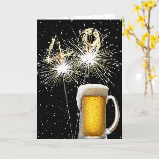 49e Verjaardag Sparklers Met Bier Mok Kaart (Gele Bloem)