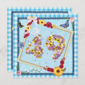 49e verjaardag Uitnodiging bloemen, vlinders (Voorkant / Achterkant)