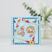 49e verjaardag Uitnodiging bloemen, vlinders (Staand voorkant)