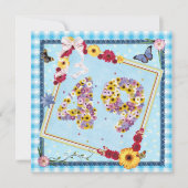 49e verjaardag Uitnodiging bloemen, vlinders (Voorkant)