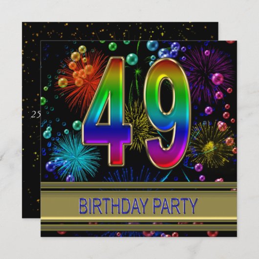 49e verjaardag Uitnodiging met bubbels (Voorkant / Achterkant)
