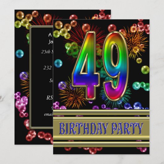 49e verjaardag Uitnodiging met bubbels (Voorkant / Achterkant)