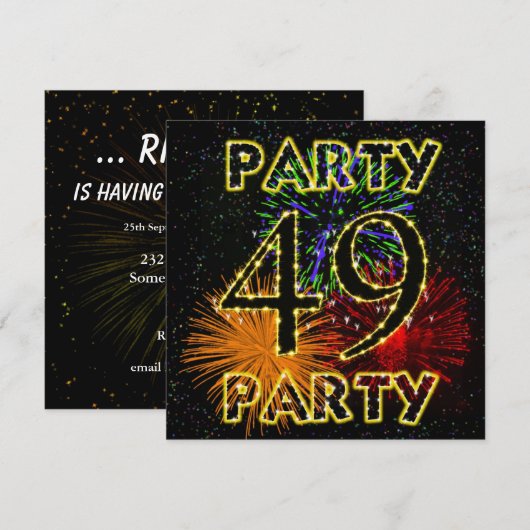 49e verjaardag uitnodiging met vuurwerk (Voorkant / Achterkant)