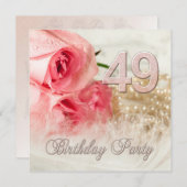 49e verjaardag uitnodiging, rozen en parels kaart (Voorkant / Achterkant)