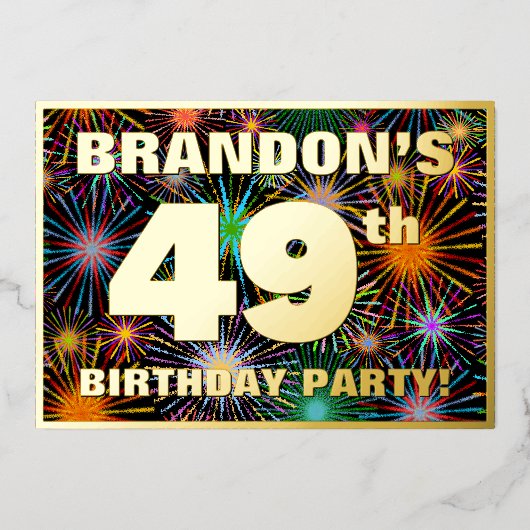 49e verjaardag van de feestdag — Fun, kleurrijk vu Folie Uitnodiging (Voorkant)