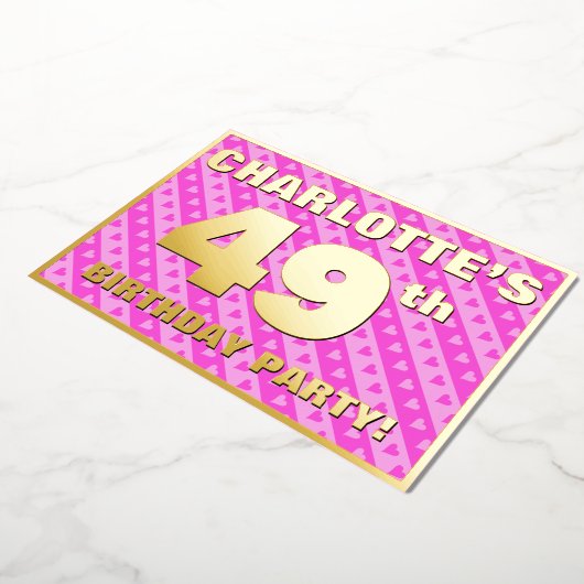 49e verjaardag van de opstand - vuurroze harten en folie uitnodiging (Gedraaid)