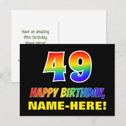 49e verjaardag: Vet, Leuk, Eenvoudig, Regenboog 49 Briefkaart (Voorkant / Achterkant)