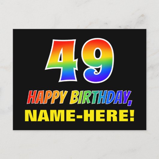 49e verjaardag: Vet, Leuk, Eenvoudig, Regenboog 49 Briefkaart (Voorkant)
