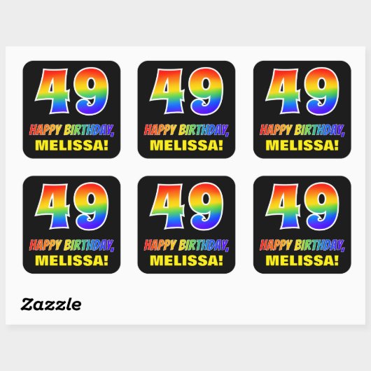 49e verjaardag: Vet, Leuk, Eenvoudig, Regenboog 49 Vierkante Sticker (Vel)