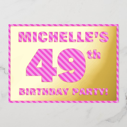 49e verjaardag — Vet, vun, roze band # 49 Folie Uitnodiging (Voorkant)