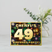 49e verjaardag: Vette, kleurrijke Fireworks-look Folie Uitnodiging Briefkaart (Staand Voorkant)