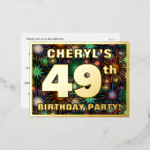 49e verjaardag: Vette, kleurrijke Fireworks-look Folie Uitnodiging Briefkaart (Voorkant / Achterkant)
