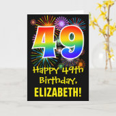 49e verjaardag: Vuurwerk Fun Pattern + Regenboog 4 Kaart (Gele Bloem)