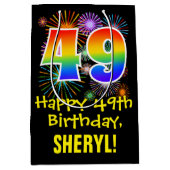 49e verjaardag: Vuurwerk Fun Pattern + Regenboog 4 Medium Cadeauzakje (Voorkant)