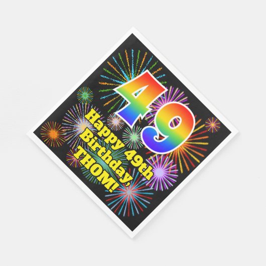 49e verjaardag: Vuurwerk Fun Pattern + Regenboog 4 Servet (Hoek)