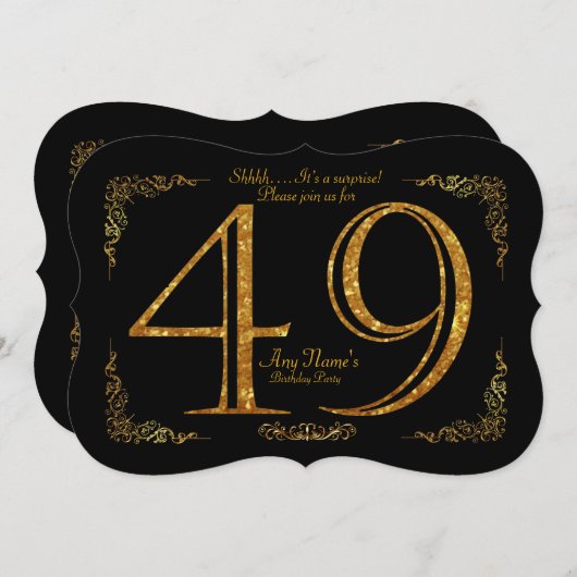 49e, Verjaardagsfeest 49e, grote Gatsby, zwart & g Kaart (Voorkant / Achterkant)