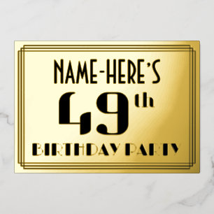 49e verjaardagsfeest: Art Deco-look “49” en naam Folie Uitnodiging