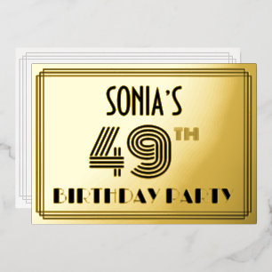 49e verjaardagsfeest — Art Deco-stijl “49” & naam Folie Uitnodiging