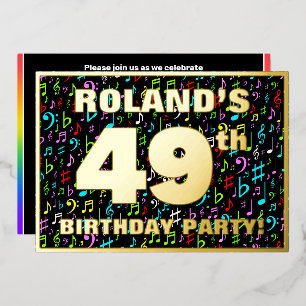49e Verjaardagsfeest — Leuke, Kleurrijke Muzieksym Folie Uitnodiging