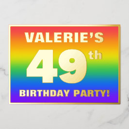 49e Verjaardagsfeest: Leuke, Kleurrijke Regenboog  Folie Uitnodiging
