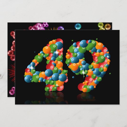 49e verjaardagsfeest, met bubbels en ballen kaart (Voorkant / Achterkant)