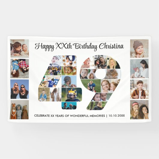 49e verjaardagsfeest Nummer 49 Fotocollage Spandoek (Horizontaal)