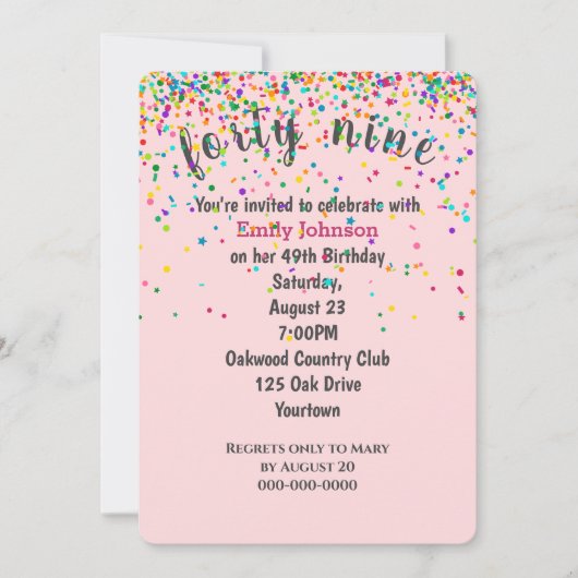 49e verjaardagsfeestje Confetti op roze Kaart (Voorkant)