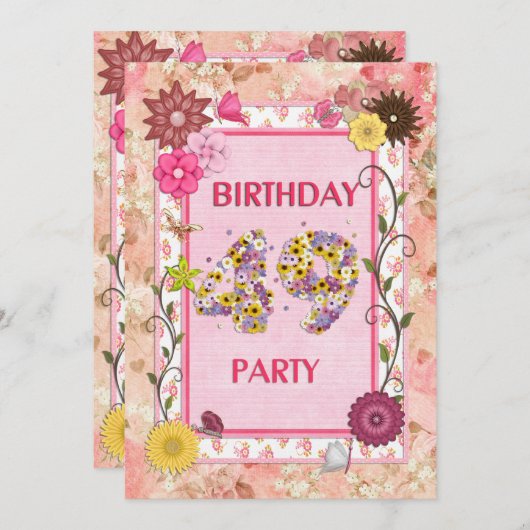 49e verjaardagsfeestje met bloemenfeest lijst kaart (Voorkant / Achterkant)