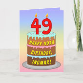 49th Birthday — Fun Cake & Candles, w/Custom Name Kaart (Voorkant)