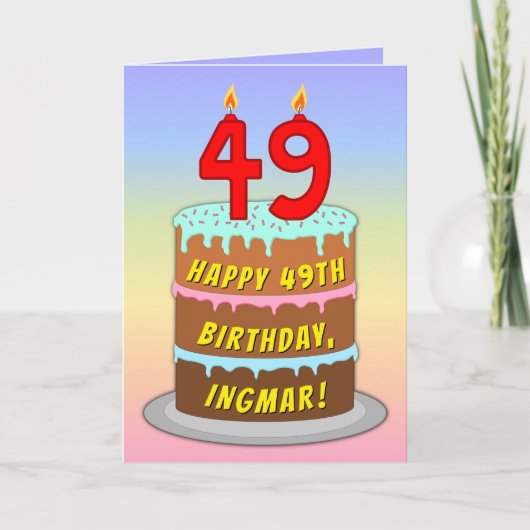 49th Birthday — Fun Cake & Candles, w/Custom Name Kaart (Voorkant)