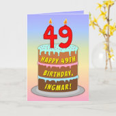 49th Birthday — Fun Cake & Candles, w/Custom Name Kaart (Gele Bloem)