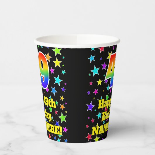 49th Birthday: Fun Stars Pattern and Rainbow 49 Papieren Bekers (Links)