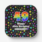 49th Birthday: Fun Stars Pattern and Rainbow “49” Papieren Bordje (Voorkant)