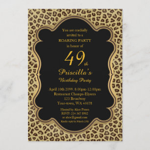 49th, Birthday Party 49th, Cheetah, Black & Gold Kaart