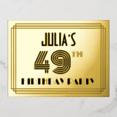49th Birthday Party ~ Art Deco Style "49" + naam Folie Uitnodiging Briefkaart (Voorkant)